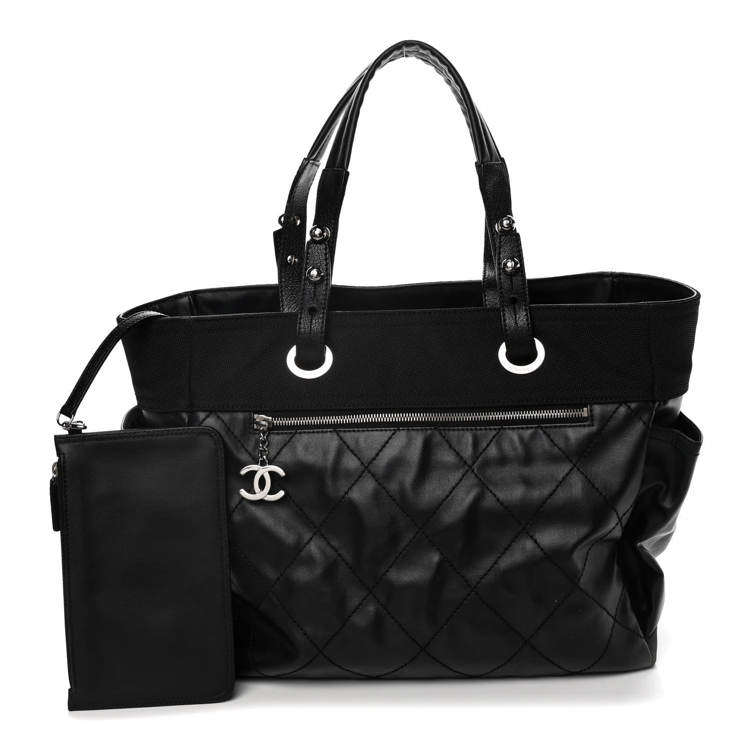 Chanel Coated Canvas Quilted Large Paris Biarritz Tote Black 1 of 19
