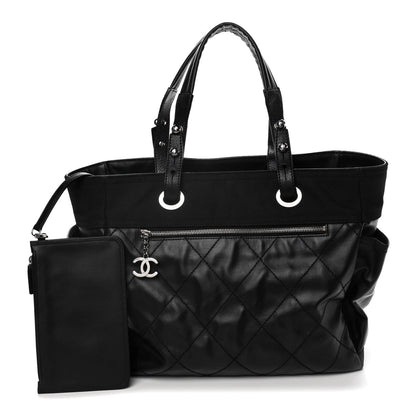 Chanel Coated Canvas Quilted Large Paris Biarritz Tote Black 1 of 19