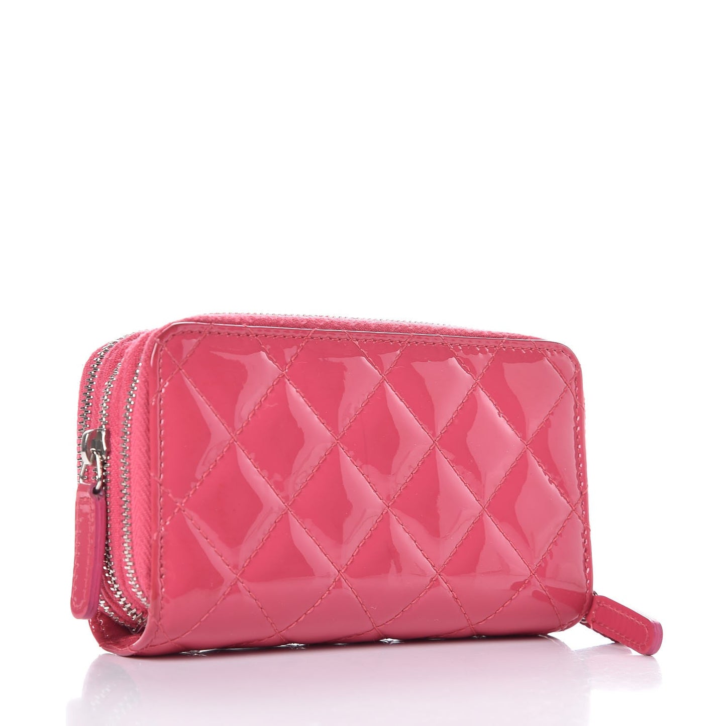 Patent Calfskin Quilted Zip Around Phone Holder Fuchsia