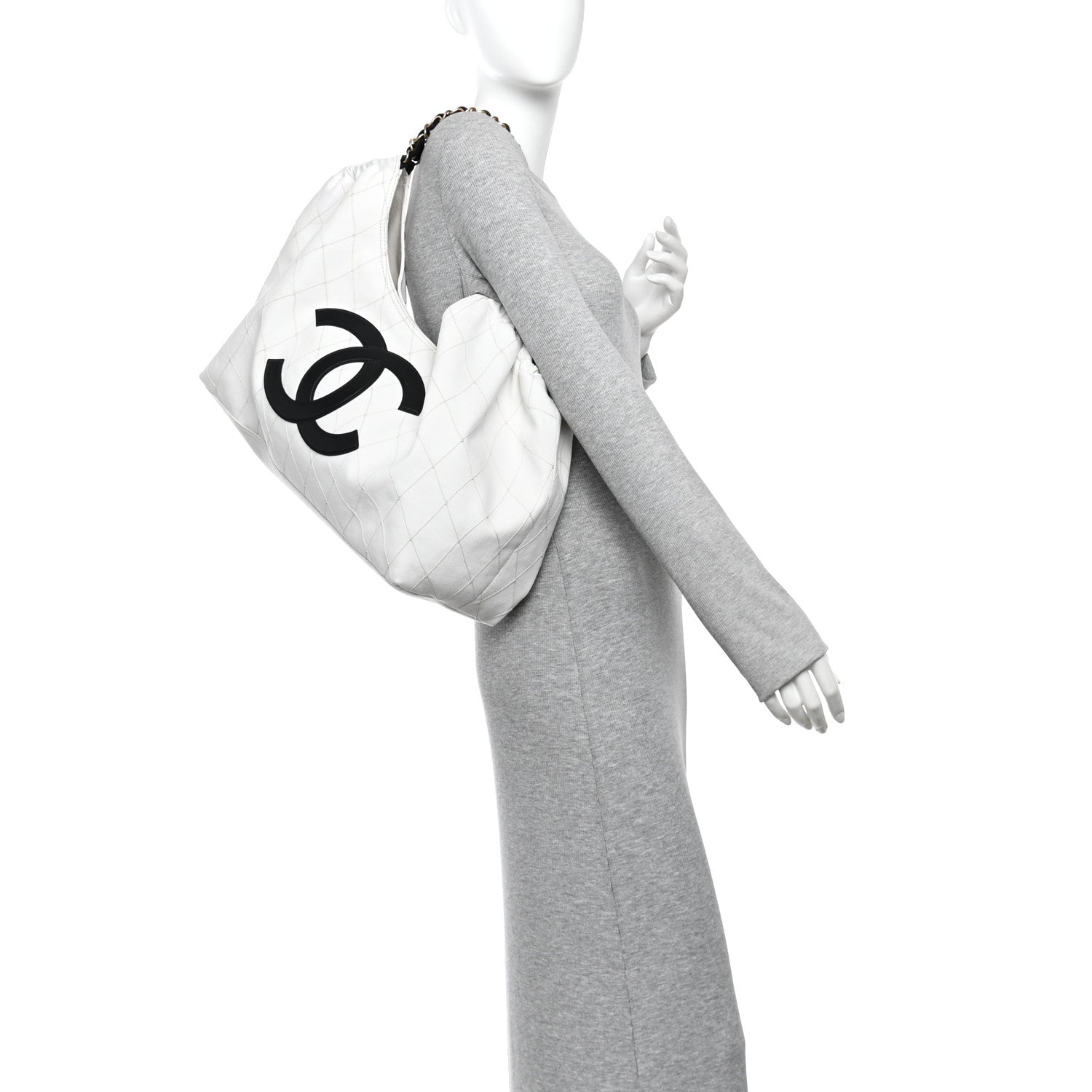 Chanel Denim Calfskin Quilted Coco Beach Small Shopping Tote White Black 2 of 11