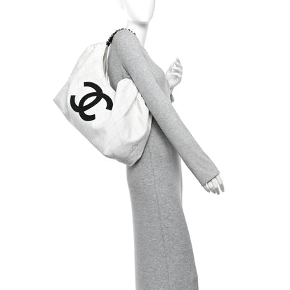 Chanel Denim Calfskin Quilted Coco Beach Small Shopping Tote White Black 2 of 11