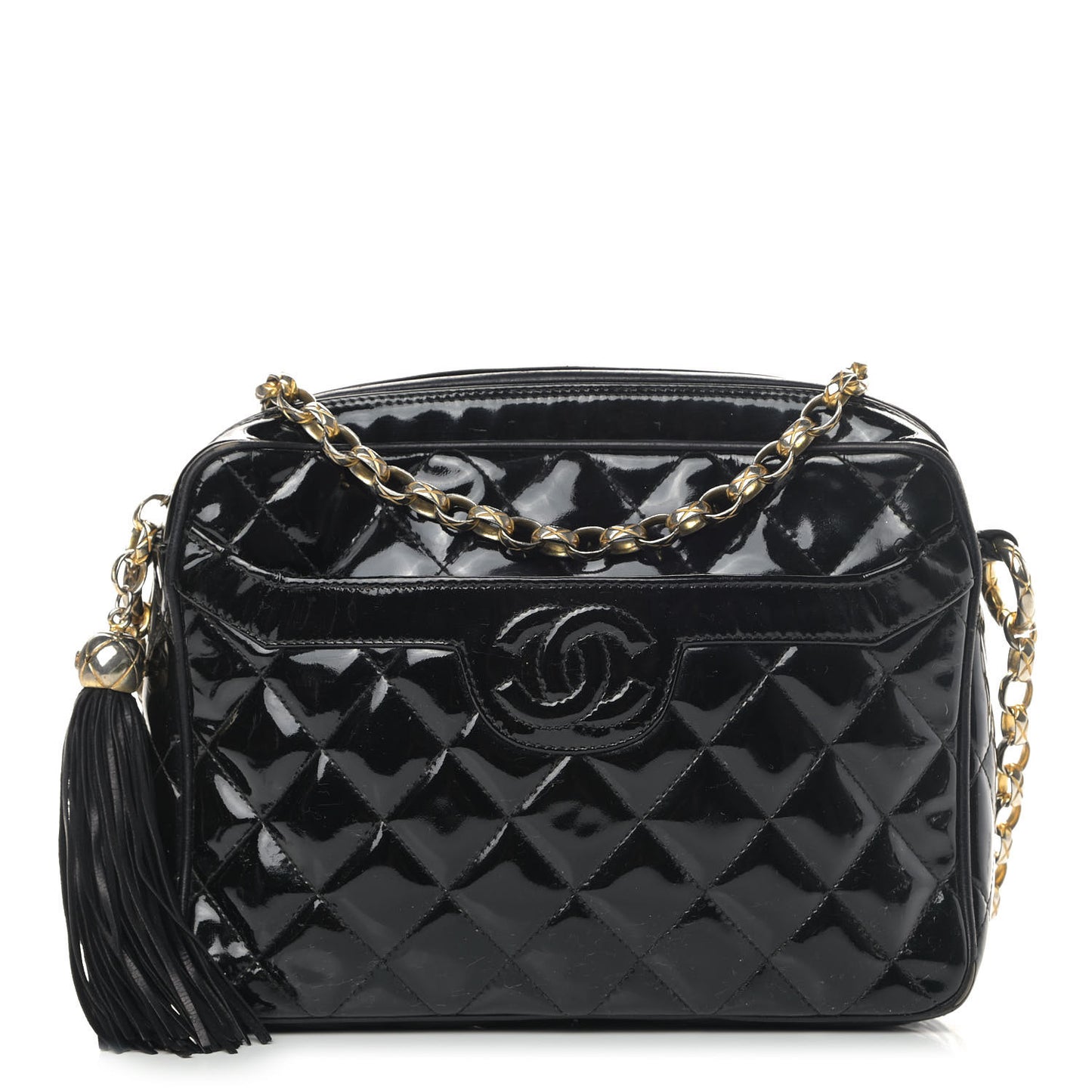 Patent Quilted Tassel Camera Case Black