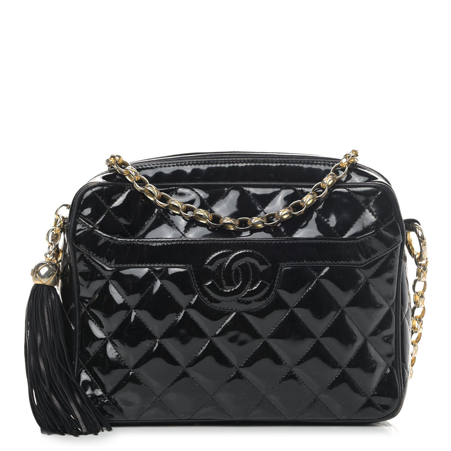 Chanel Patent Quilted Tassel Camera Case Black 1 of 9