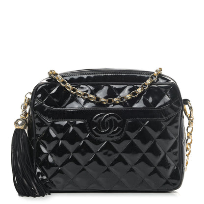 Chanel Patent Quilted Tassel Camera Case Black 1 of 9