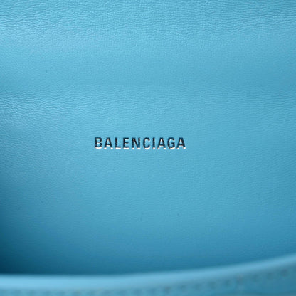 Balenciaga Shiny Calfskin Crocodile Embossed Hourglass Top Handle Bag XS Azur 10 of 11