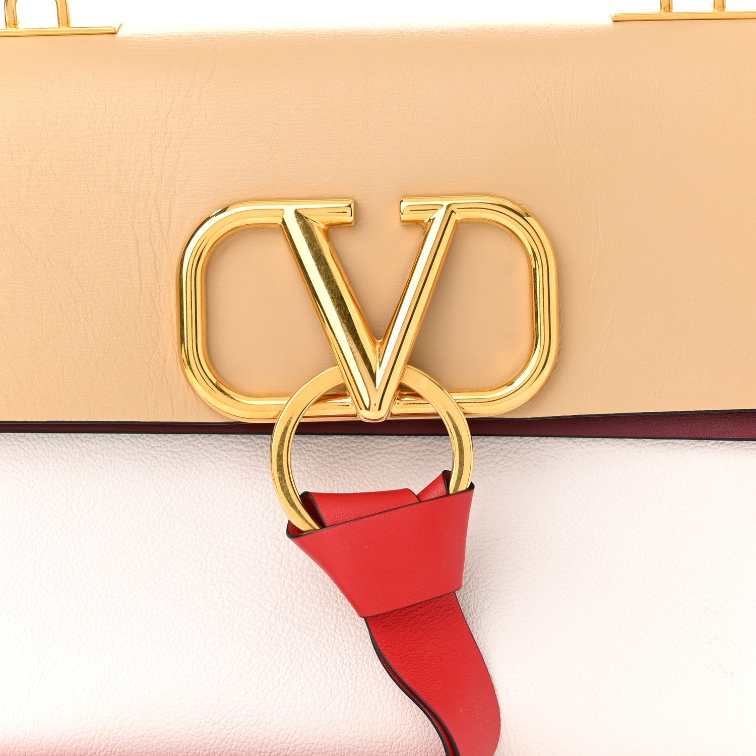 Valentino Garavani Buffalo Smooth Calfskin Small VRing Shoulder Bag Rose Cannelle White Cerise 8 of 11