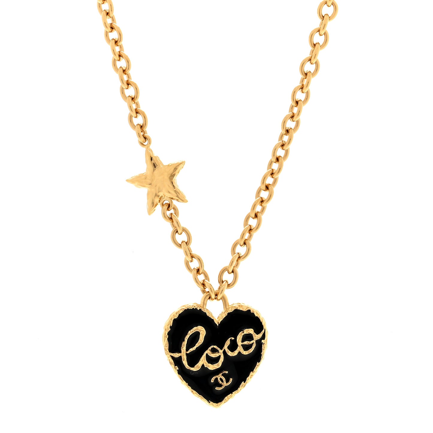 Enamel Coco Heart CC Star Necklace Gold Black