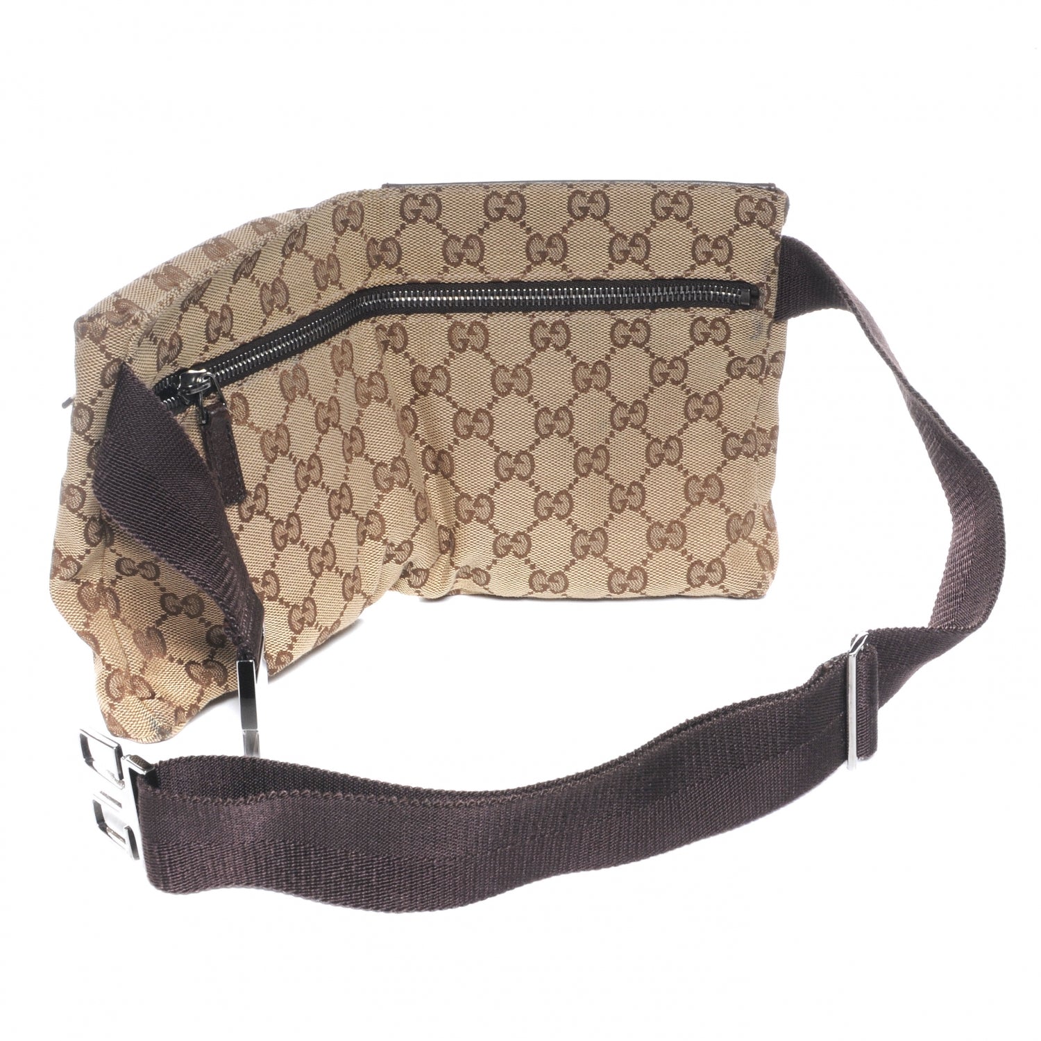 Gucci GG Monogram Web Double Pocket Belt Bag Dark Brown 3 of 8