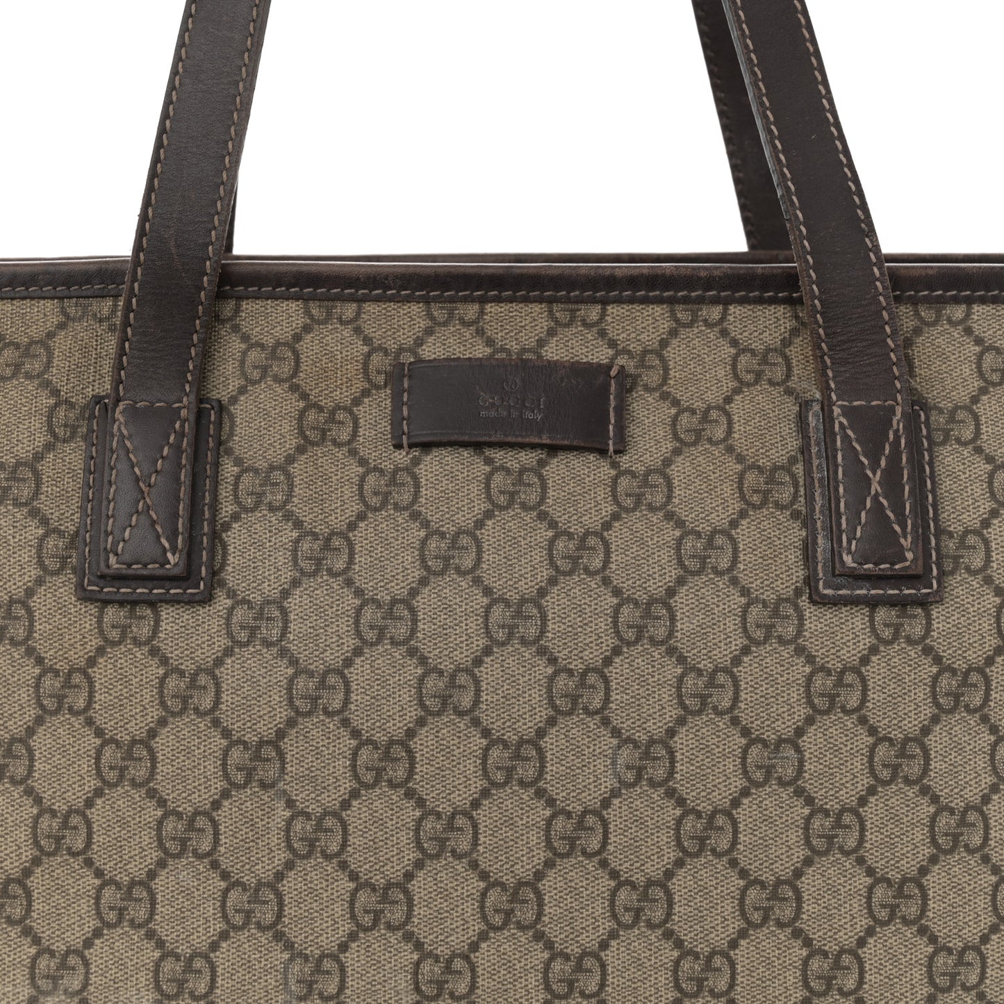 GG Supreme Monogram Medium Zippered Shopping Tote Dark Brown