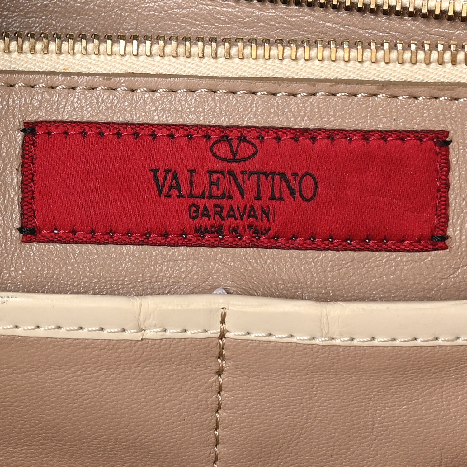 Valentino Garavani Calfskin Crocodile Embossed Medium Rockstud Tote Ivory 6 of 12