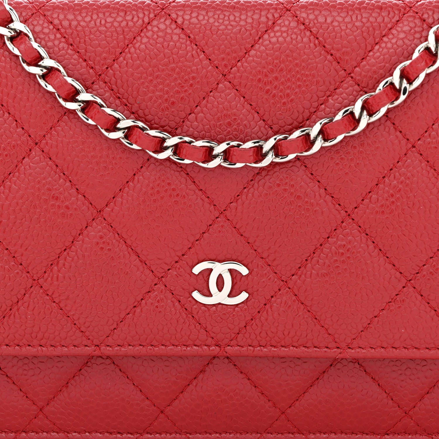 Chanel Caviar Quilted Wallet on Chain WOC Red 9 of 12
