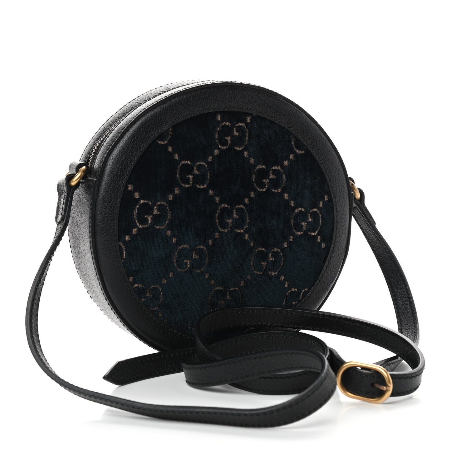 Velvet Calfskin GG Monogram Round Shoulder Bag Blue Beige