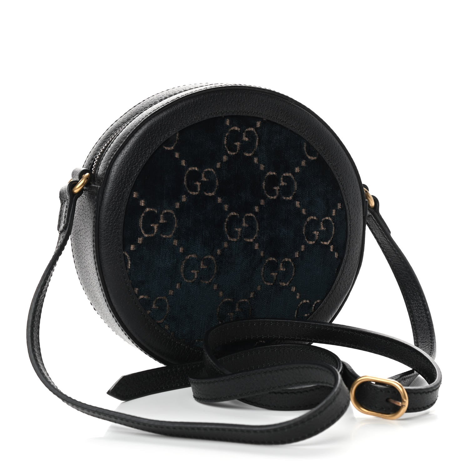 Gucci Velvet Calfskin GG Monogram Round Shoulder Bag Blue Beige 3 of 9