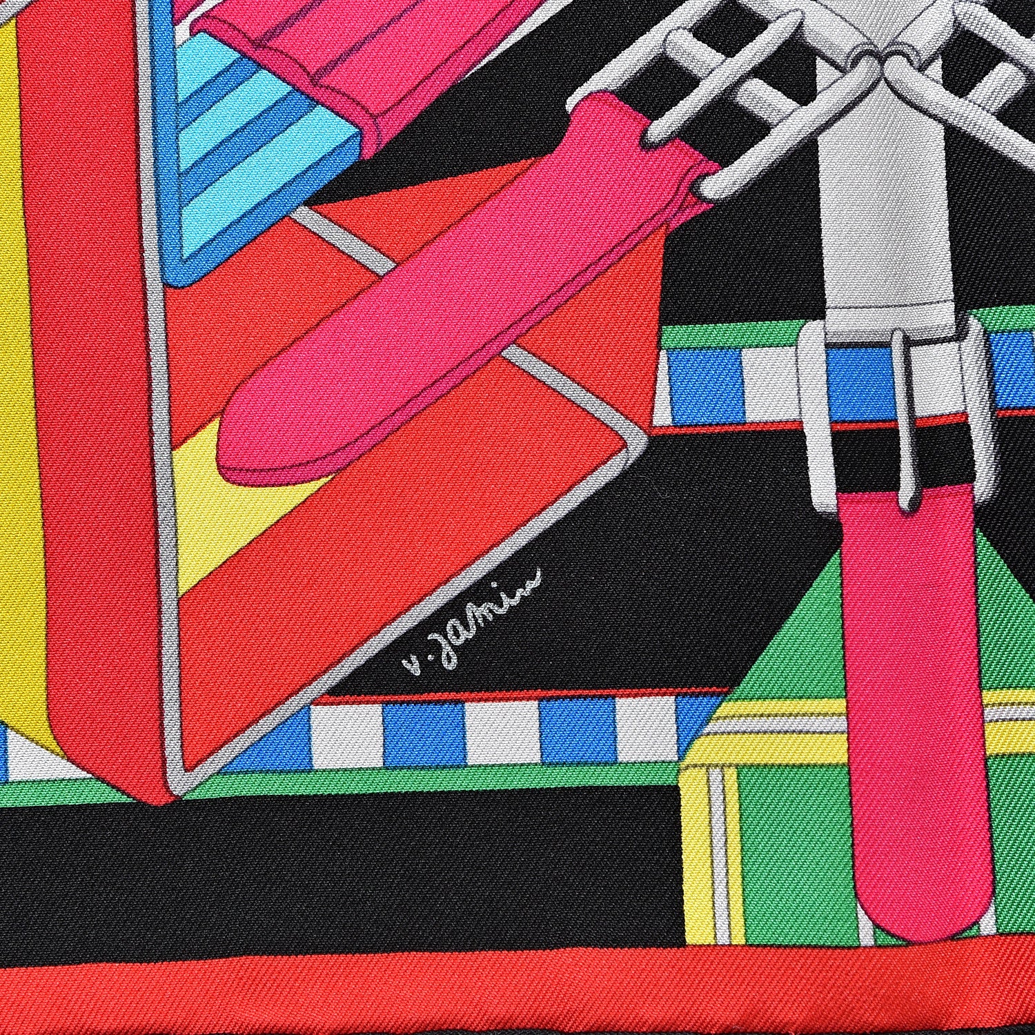 Hermes Silk Sangles En Zigzag Scarf 90 Blanc Turquoise Fuchsia 3 of 6