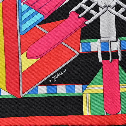 Hermes Silk Sangles En Zigzag Scarf 90 Blanc Turquoise Fuchsia 3 of 6