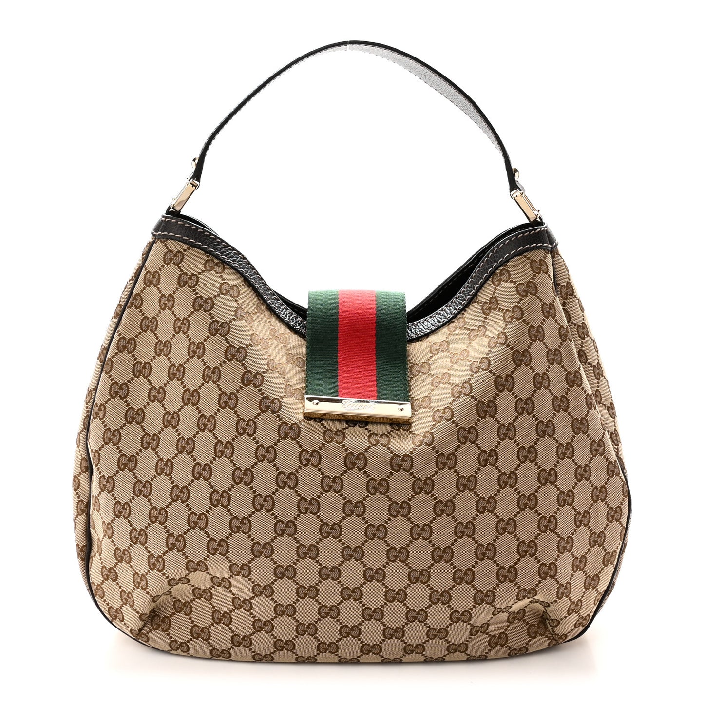 Monogram Large New Ladies Web Hobo Dark Brown