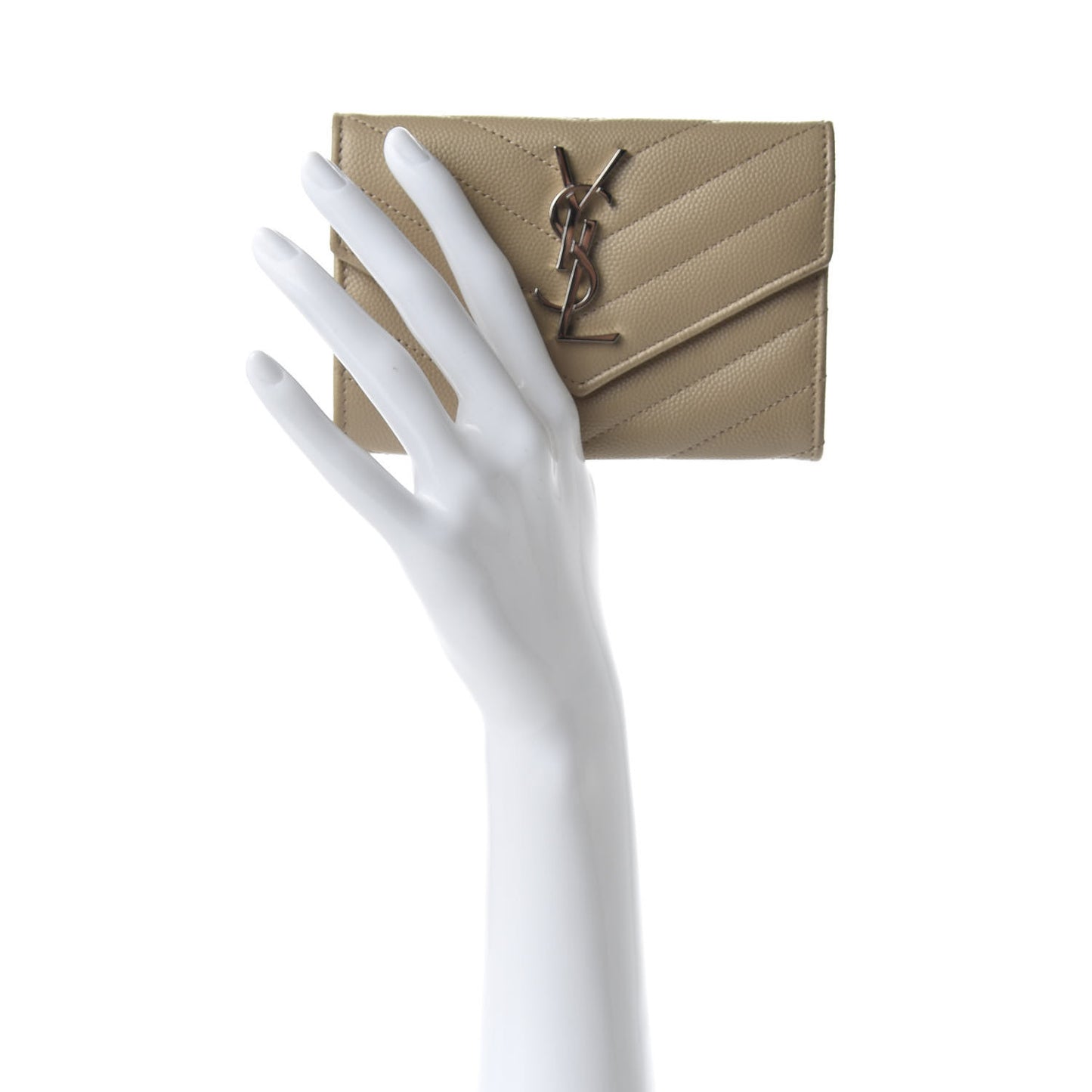 Grain De Poudre Matelasse Chevron Small Monogram Envelope Wallet Dark Beige