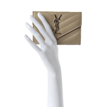 Saint Laurent Grain De Poudre Matelasse Chevron Small Monogram Envelope Wallet Dark Beige 2 of 7