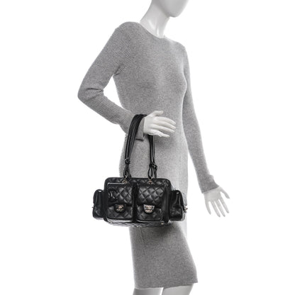 Chanel Calfskin Quilted Small Cambon Multipocket Reporter Black White 2 of 7
