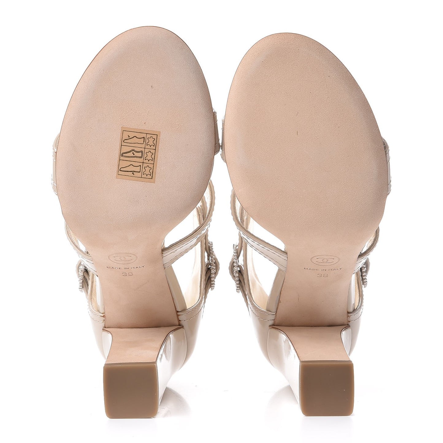 Patent Crystal CC Sandals 38 Beige Clair
