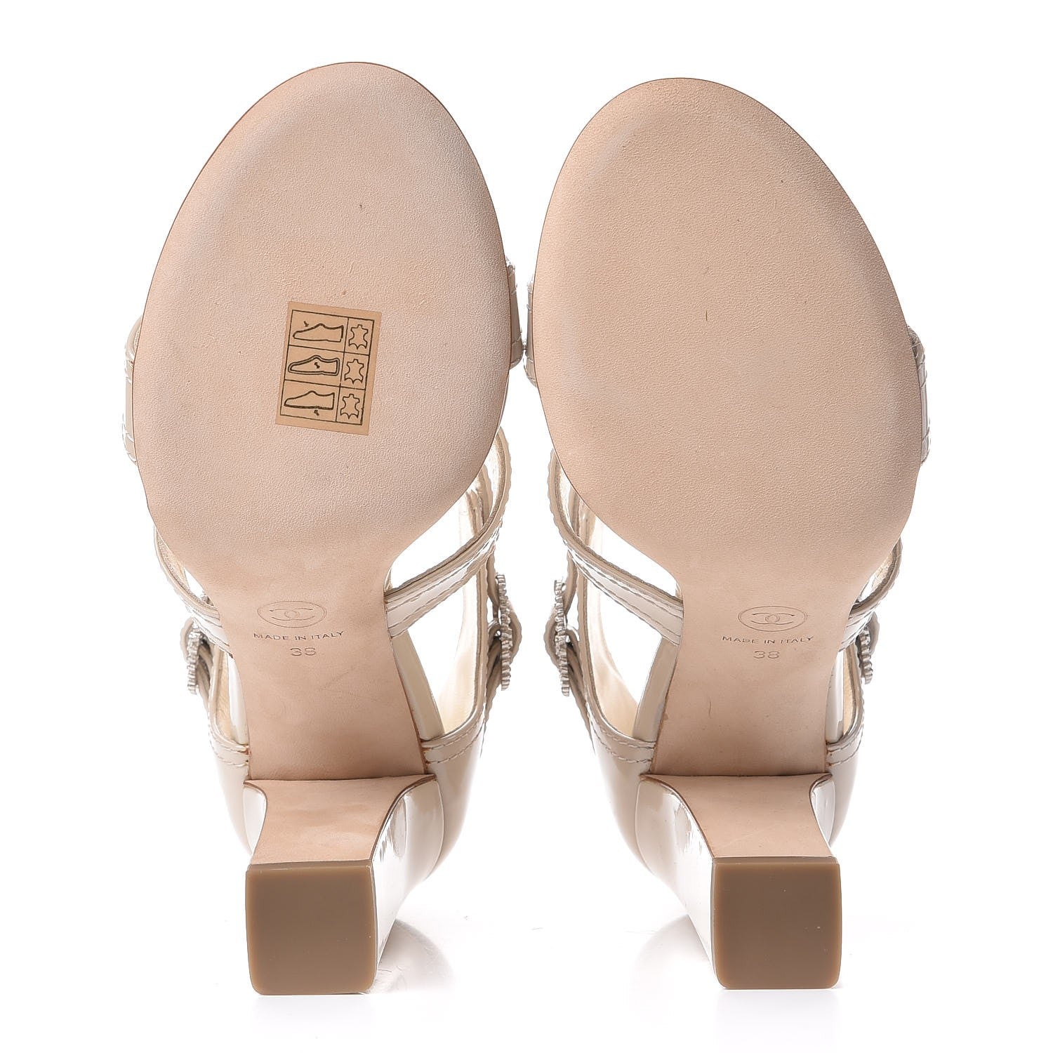 Chanel Patent Crystal CC Sandals 38 Beige Clair 5 of 10