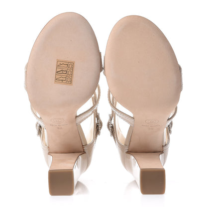 Chanel Patent Crystal CC Sandals 38 Beige Clair 5 of 10