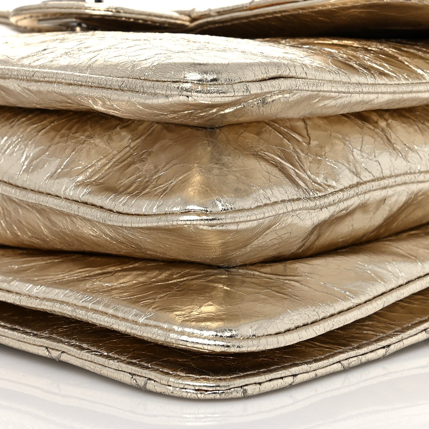 Metallic Crackled Calfskin Medium Clam's Pocket Flap Gold