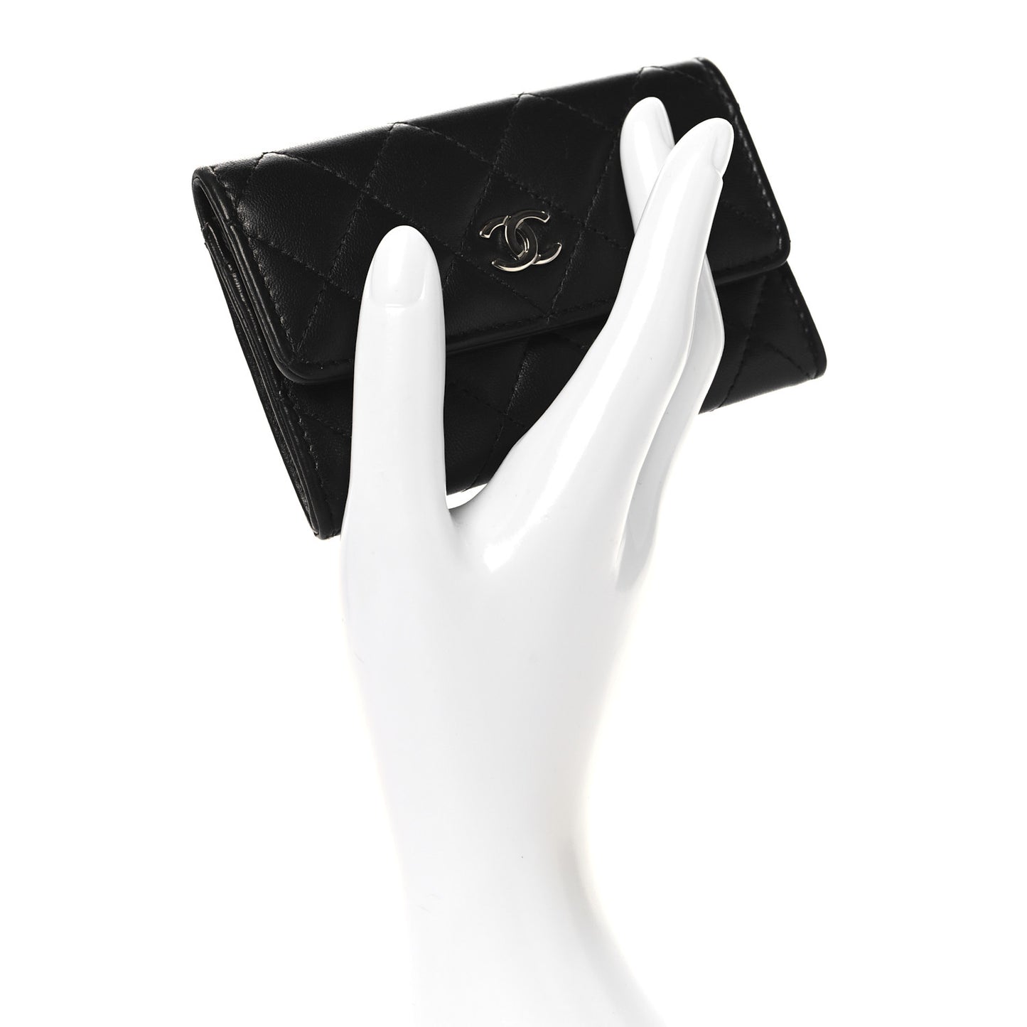 Lambskin Quilted Flap Card Holder Black