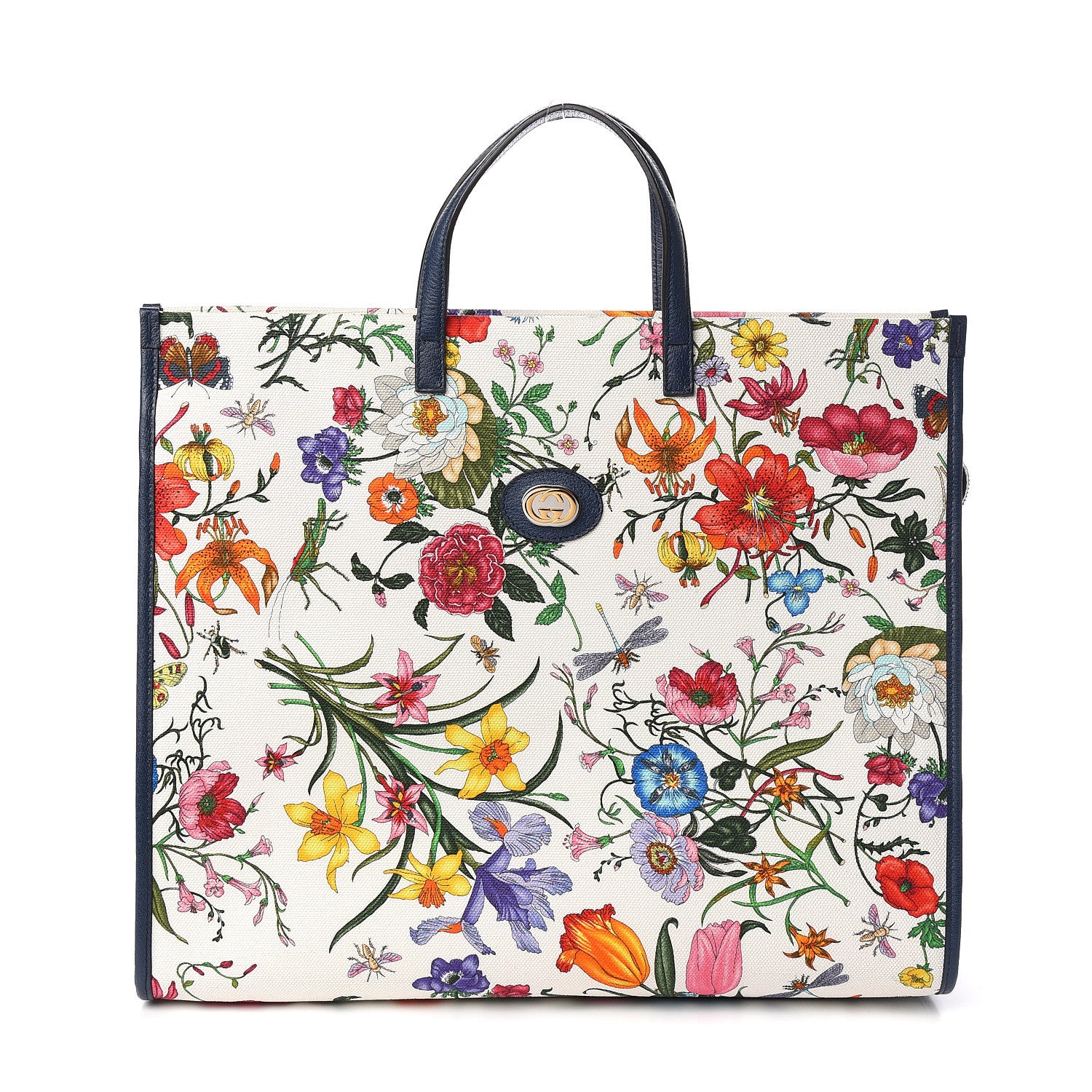 Gucci Canvas Large Flora Tote Navy Multicolor 1 of 10