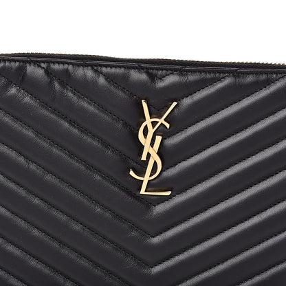 Saint Laurent Calfskin Matelasse Chevron Monogram A5 Wristlet Black 10 of 11