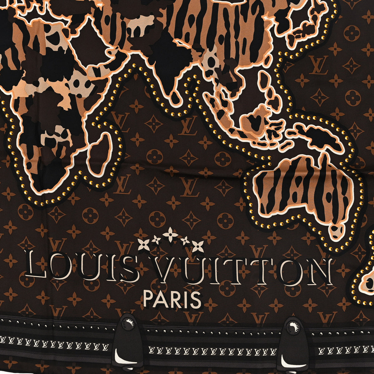 Silk Monogram LV World Square Scarf Brown