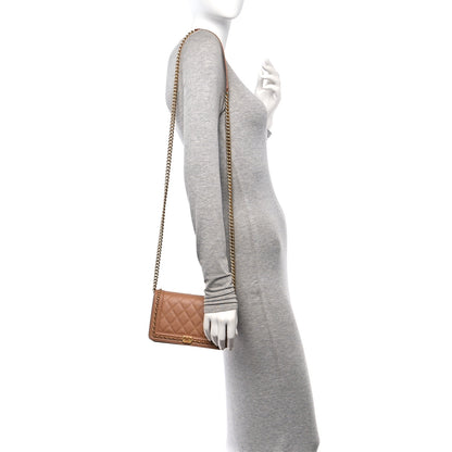 Chanel Caviar Quilted Chain Around Boy Wallet On Chain WOC Dark Beige 2 of 12