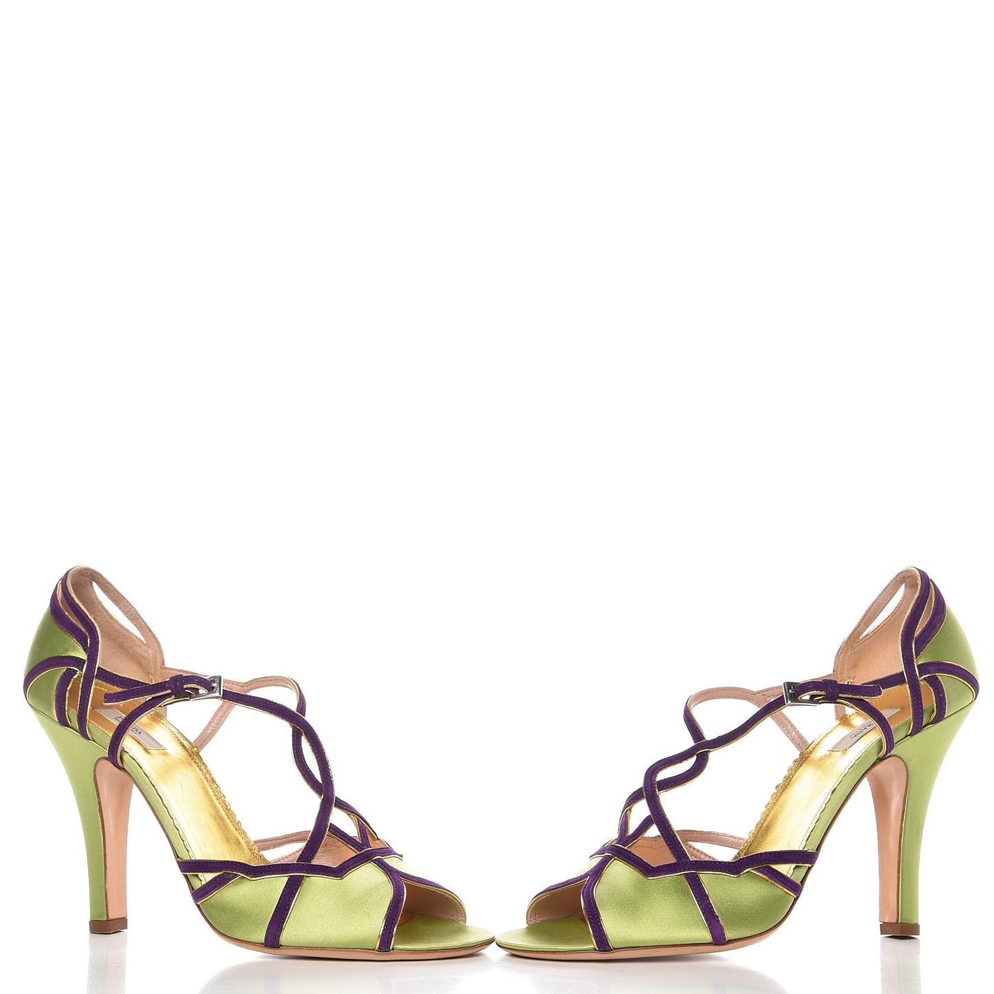 Satin Suede Strappy Sandals 40 Green