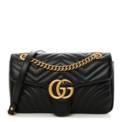 Gucci Calfskin Matelasse Small GG Marmont Shoulder Bag Black 1 of 10