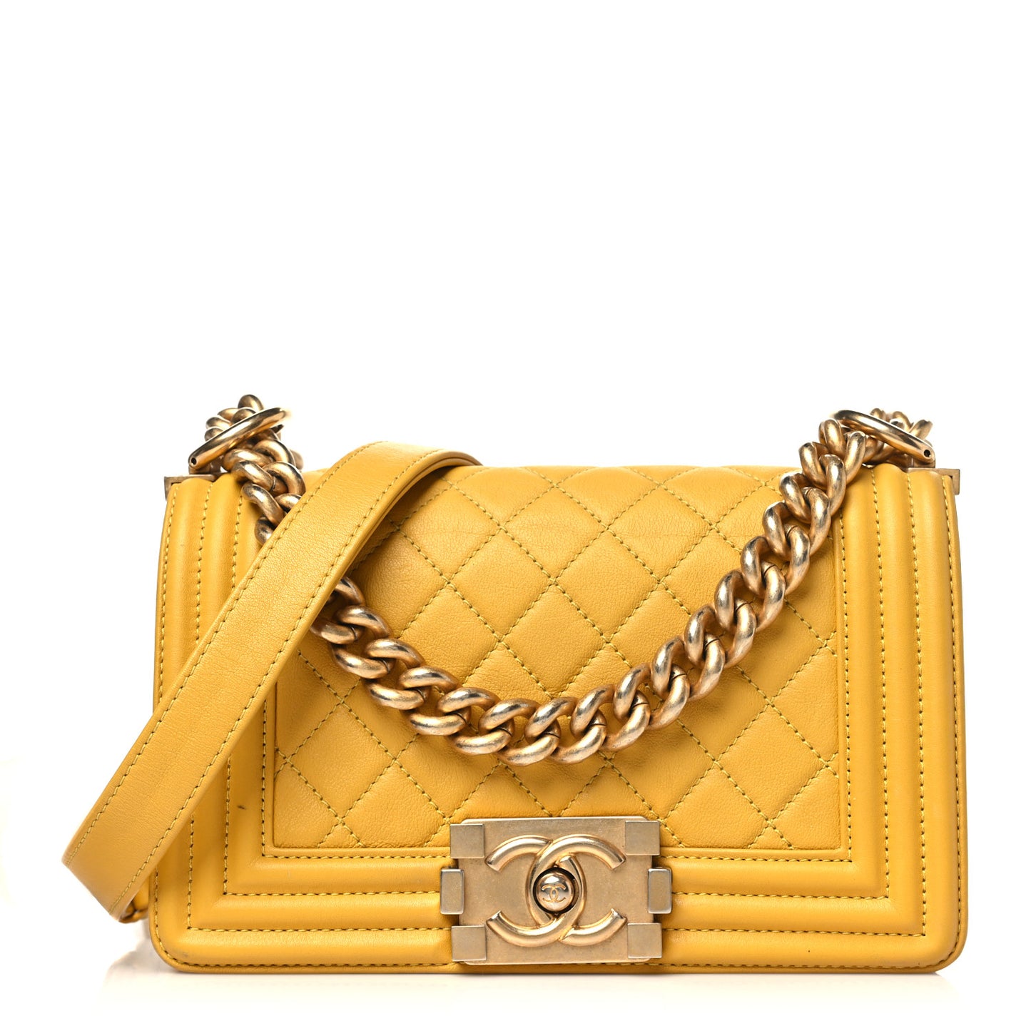 Lambskin Quilted Small Boy Flap Yellow