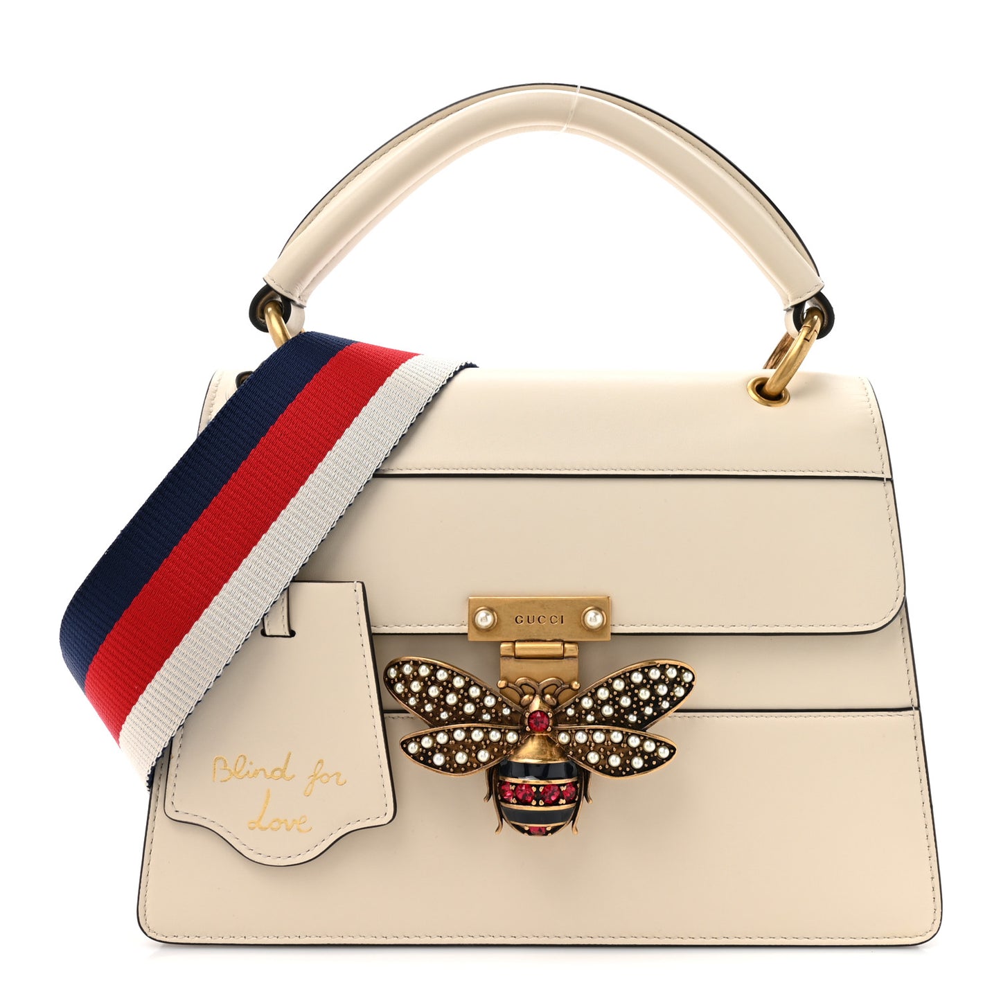 Calfskin Sylvie Web Small Queen Margaret Top Handle Bag White