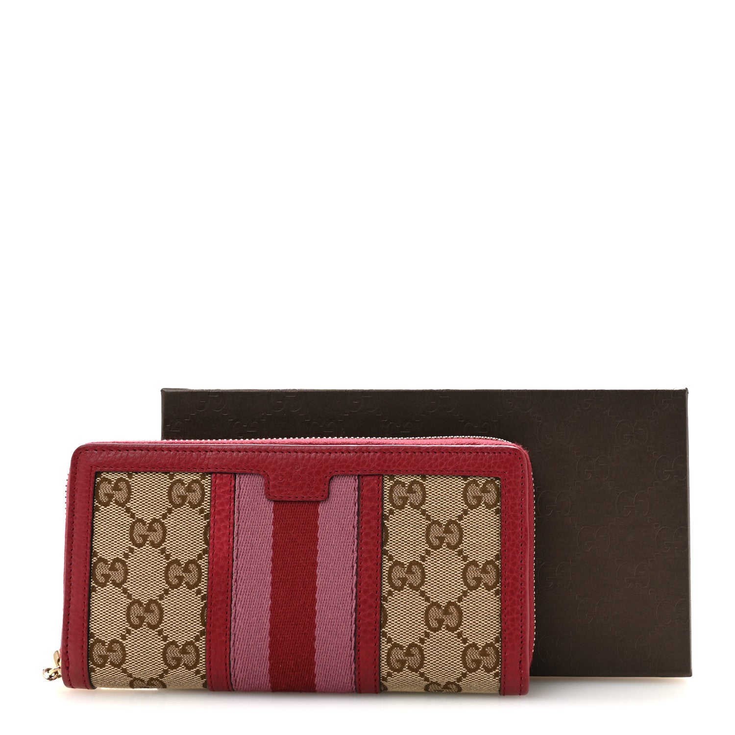 Gucci Monogram Cellarius Calfskin Vintage Web Rania Zip Around Wallet Beige Ebony Soft Burgundy Peonia Flower Box Pink 8 of 8