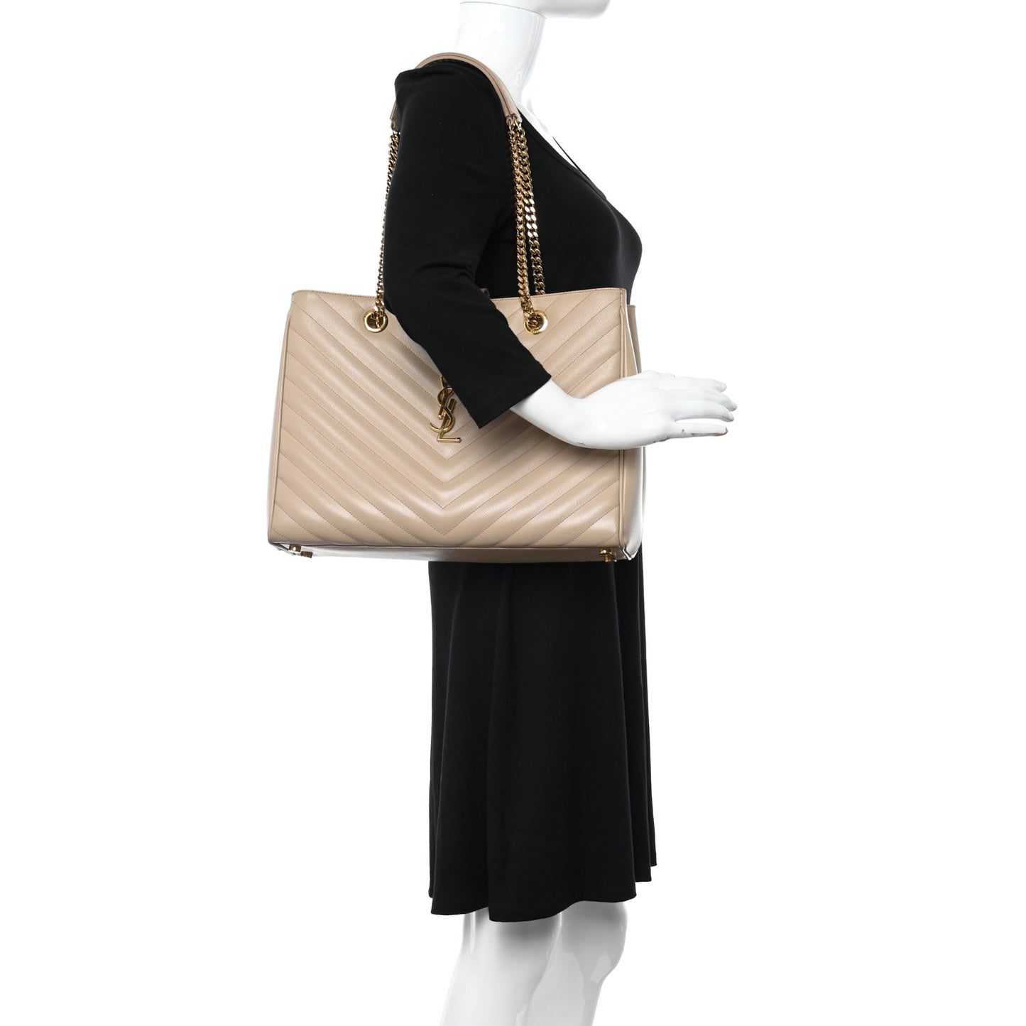 Grain De Poudre Matelasse Chevron Monogram Shopping Bag Dark Beige
