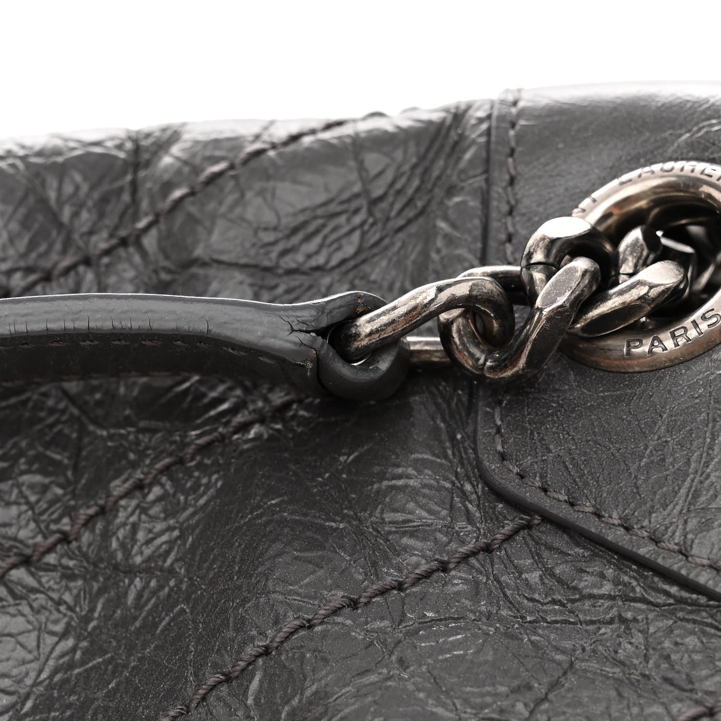 Crinkled Calfskin Matelasse Monogram Medium Niki Chain Satchel Fog