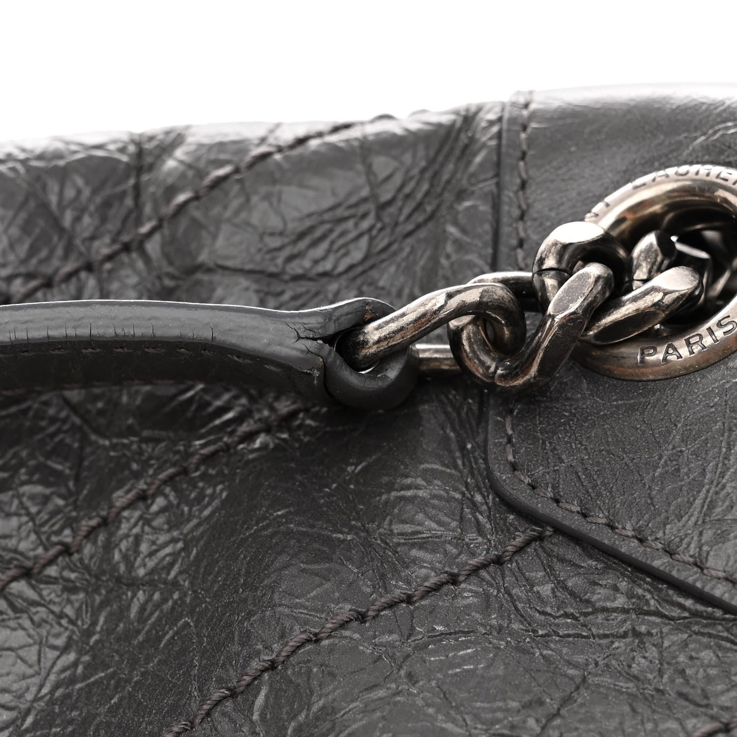 Saint Laurent Crinkled Calfskin Matelasse Monogram Medium Niki Chain Satchel Fog 10 of 11