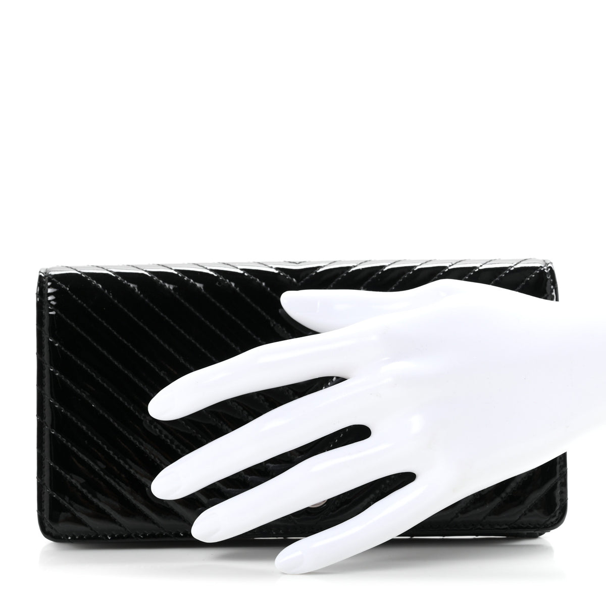 Patent Chevron Quilted Yen Wallet Beige