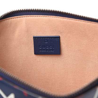 Gucci Calfskin GucciGhost Print Pouch Blue Agata Hibiscus Red 5 of 8