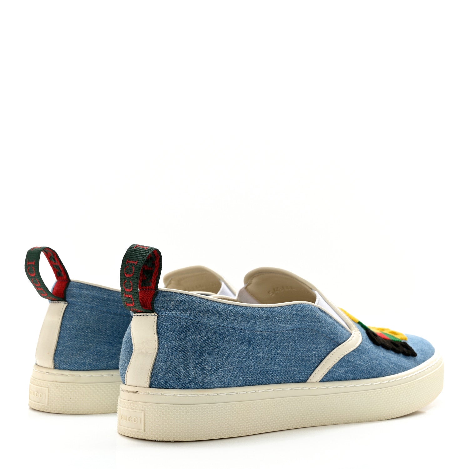 Gucci Kura Denim Logo Embroidered Mens Slip On Sneakers 7.5 Blue 4 of 12