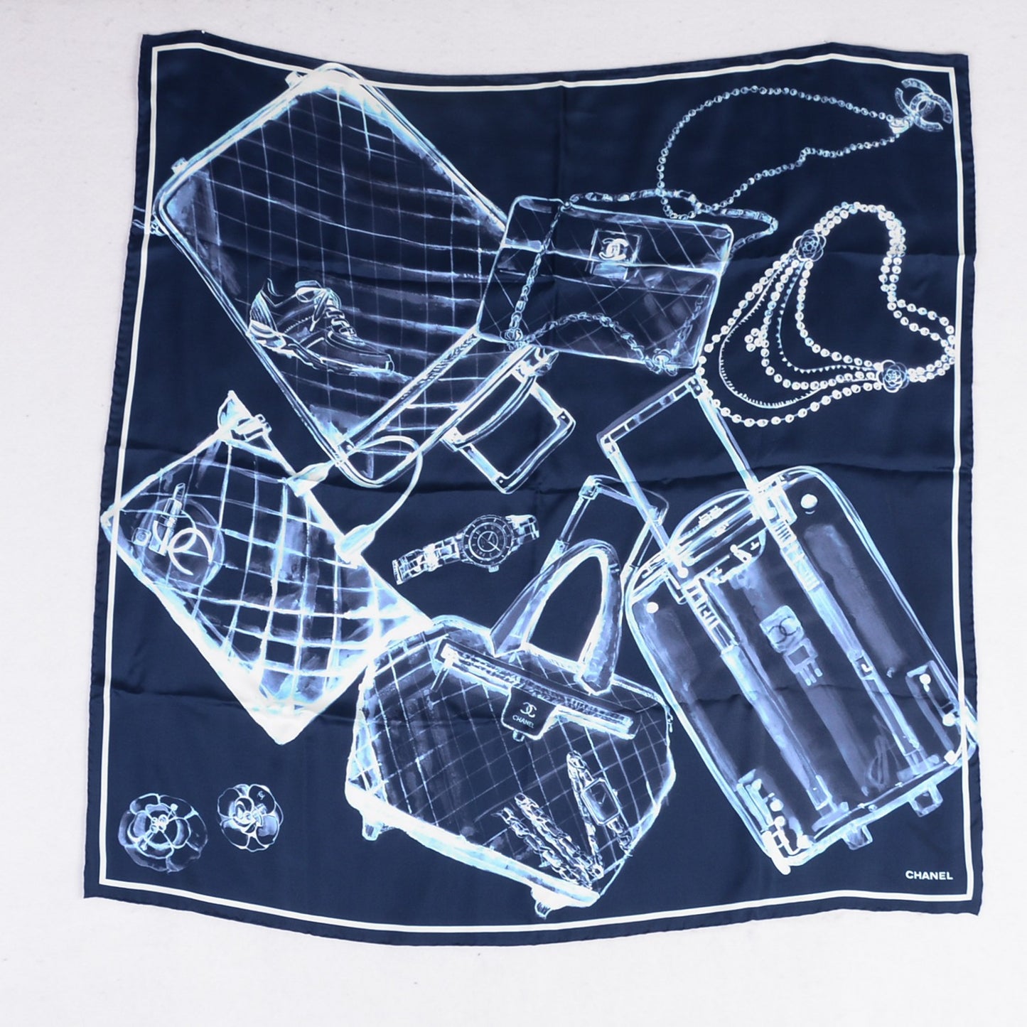 Silk X Ray Scarf Navy Ivory