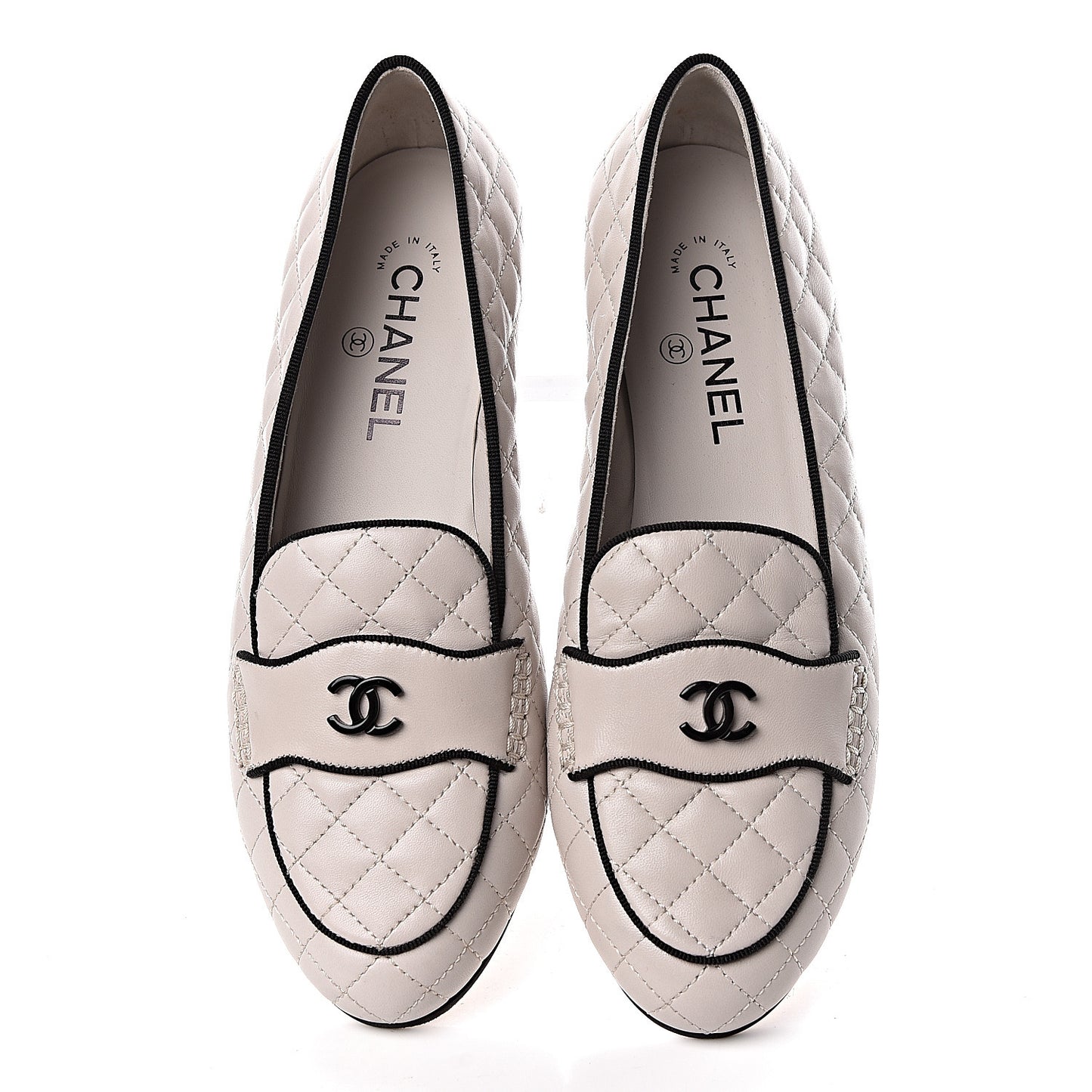 Lambskin Quilted CC Loafers 38.5 Light Grey