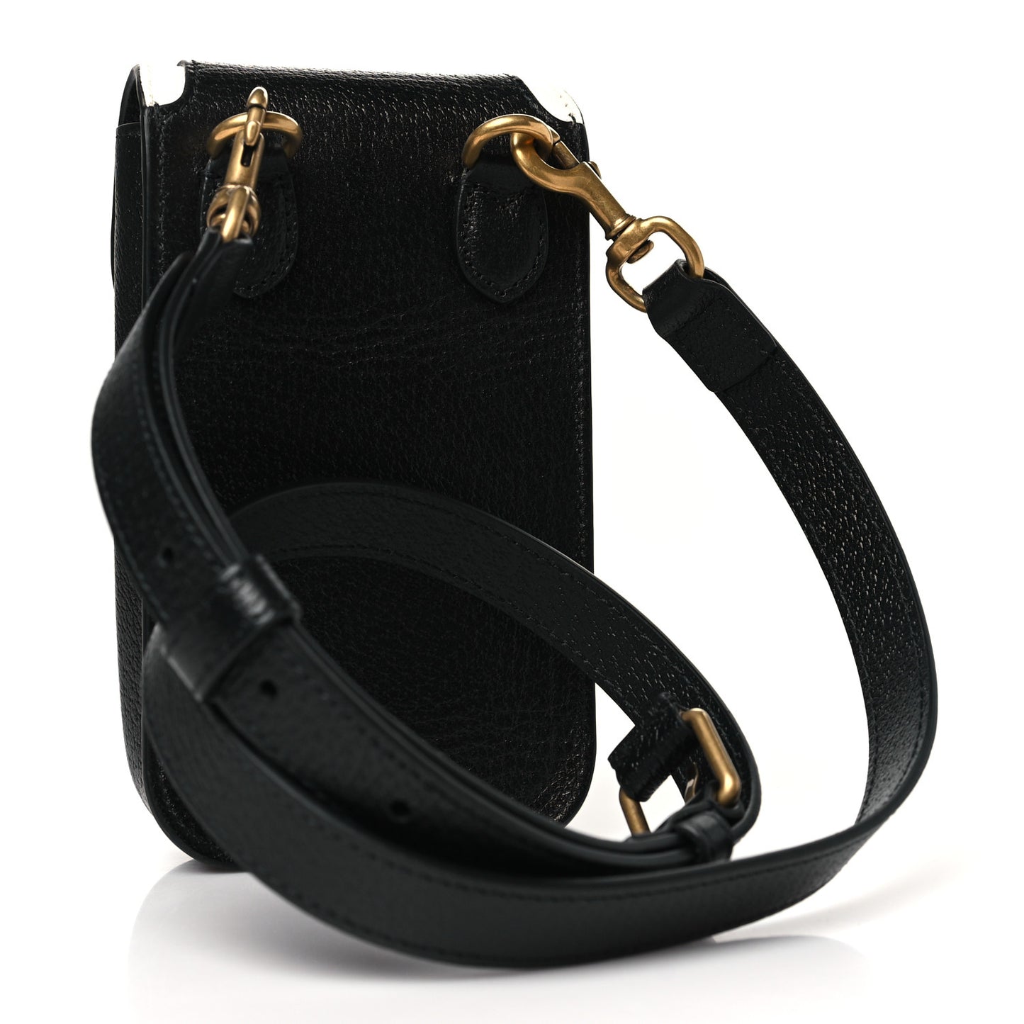 X ADIDAS Textured Dollar Calfskin Trefoil Embossed Phone Crossbody Bag Black Off White
