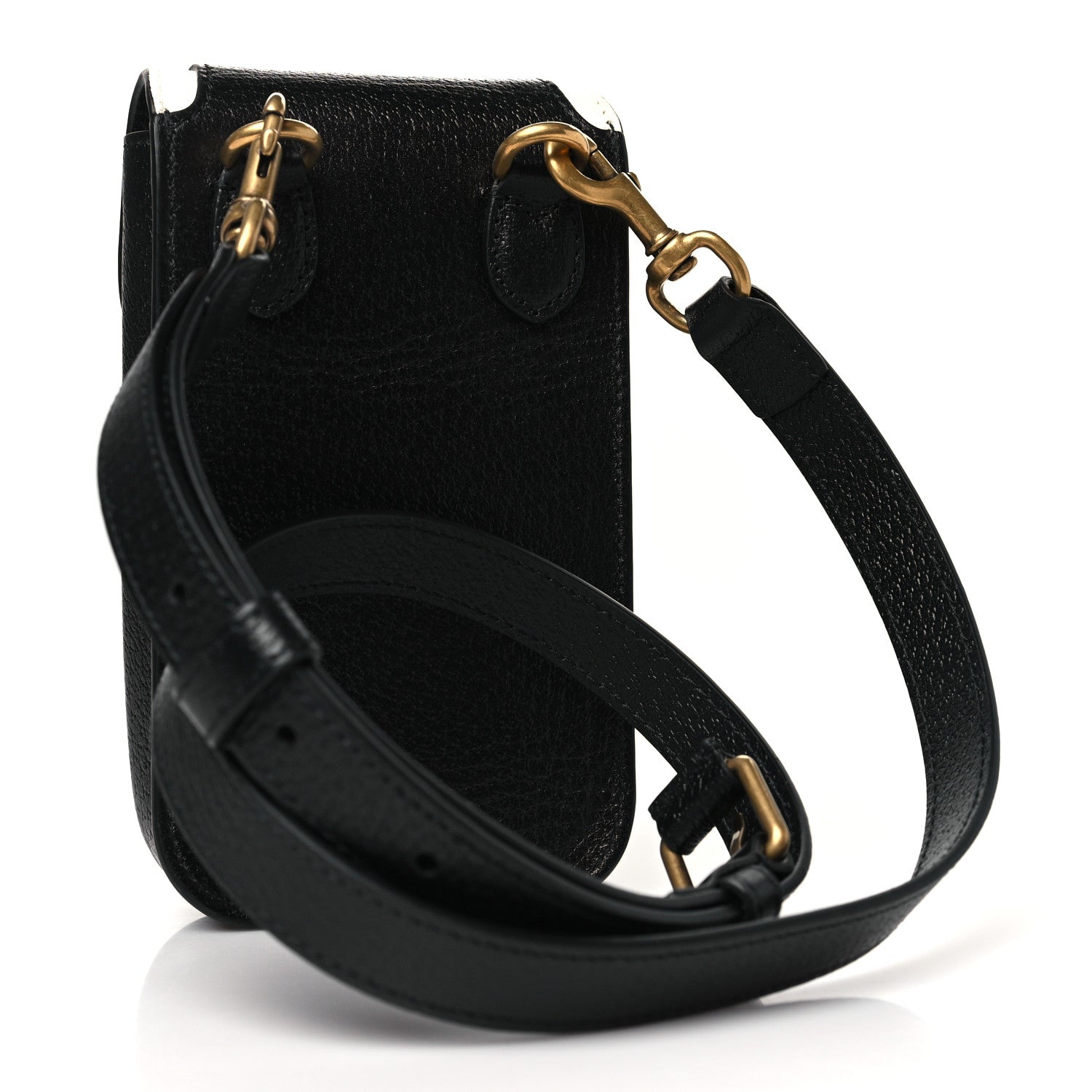 Gucci X ADIDAS Textured Dollar Calfskin Trefoil Embossed Phone Crossbody Bag Black Off White 3 of 10