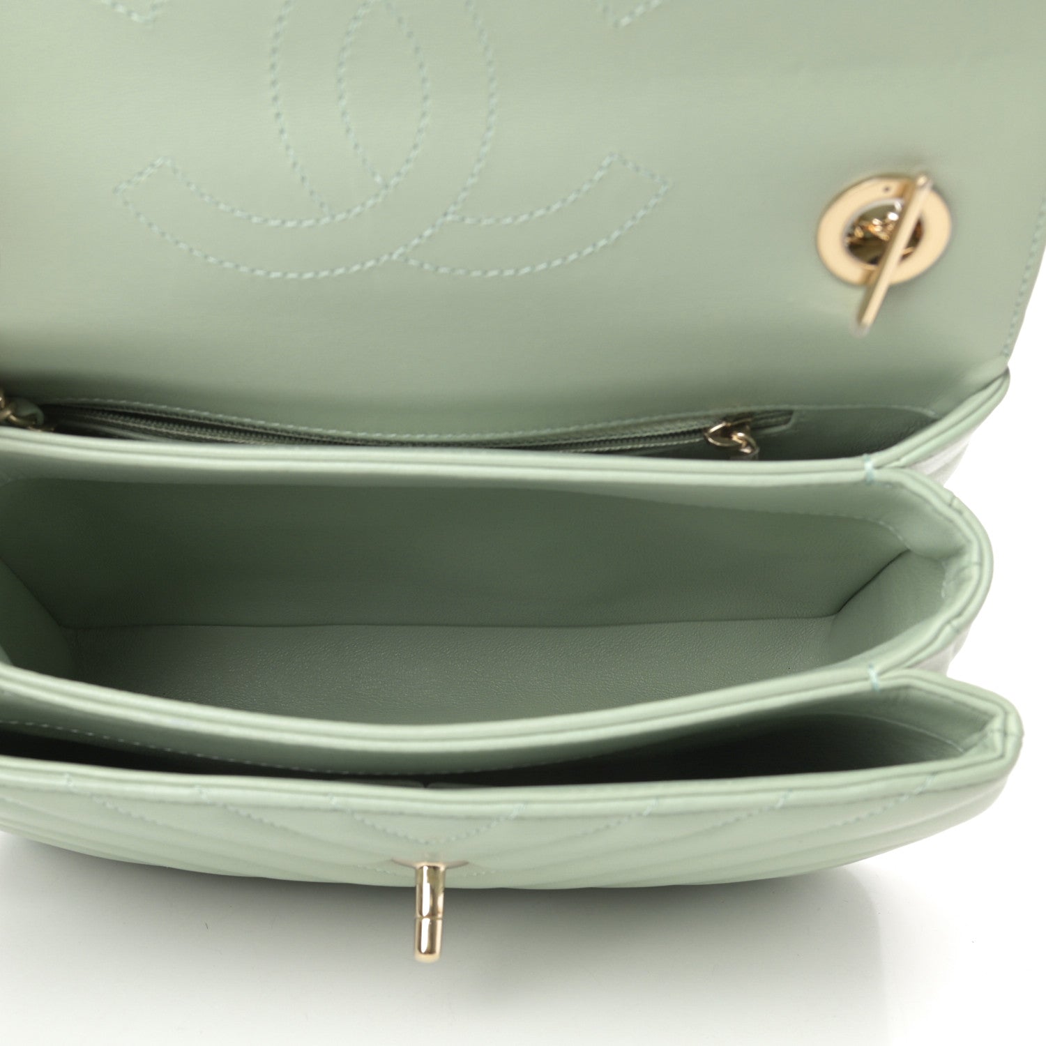 Chanel Lambskin Chevron Quilted Small Trendy CC Dual Handle Flap Bag Light Green 5 of 11