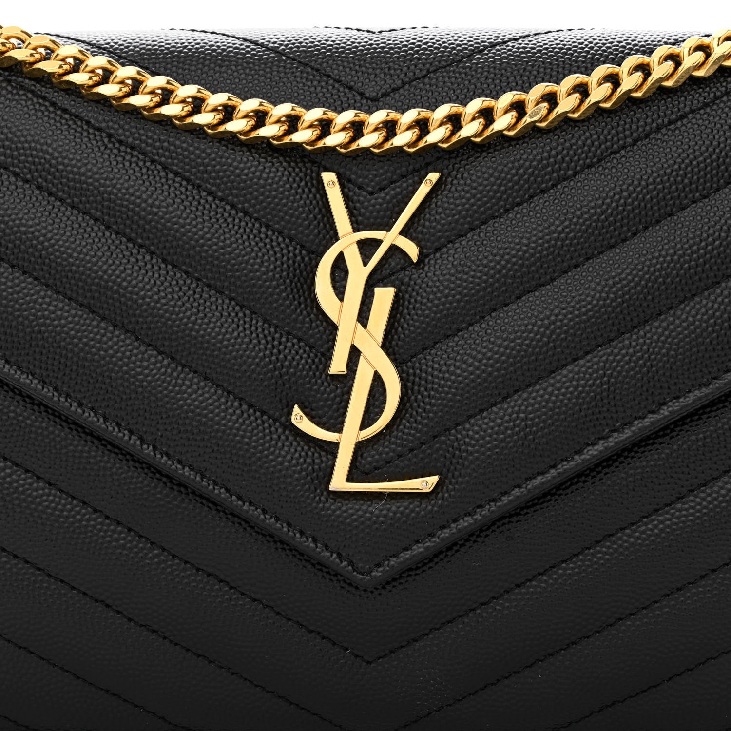 Saint Laurent Grain De Poudre Matelasse Chevron Monogram Chain Wallet Black 7 of 11