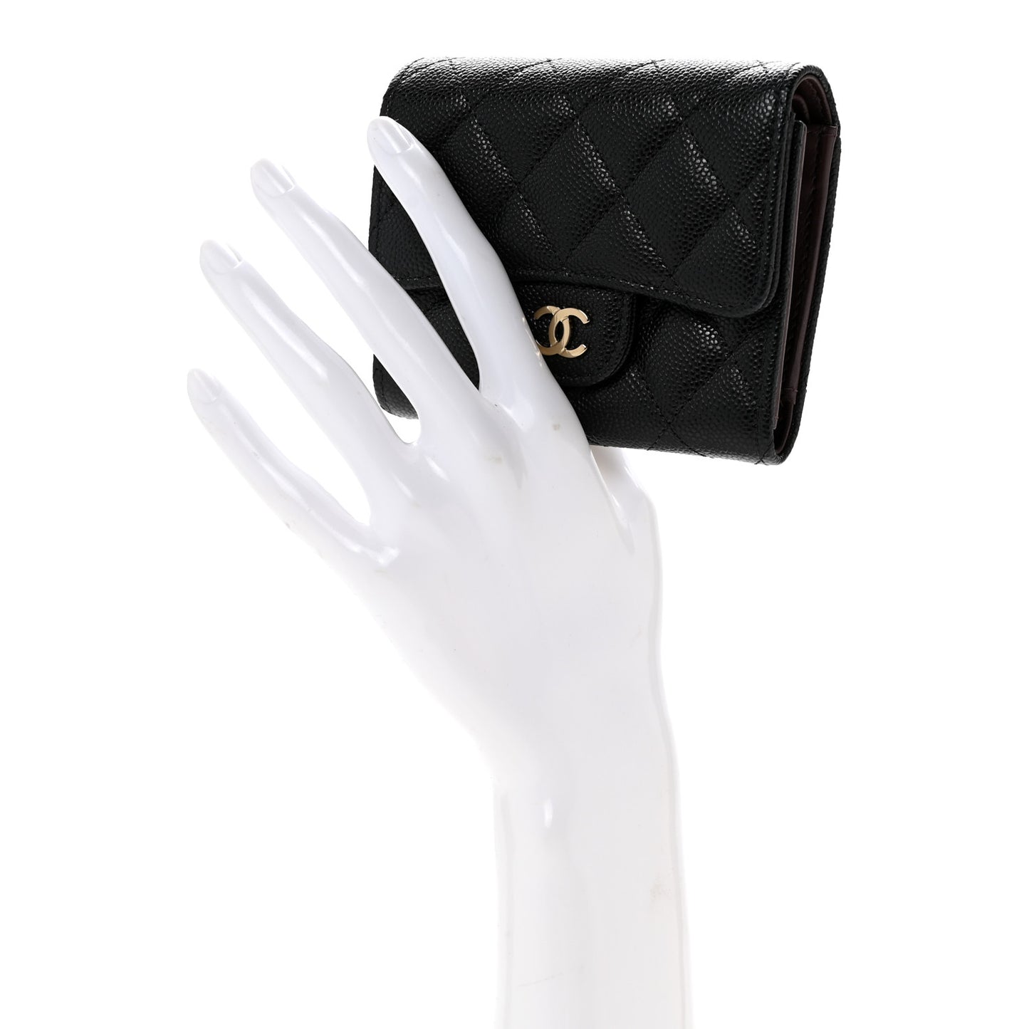 Caviar Quilted Compact Flap Wallet Black